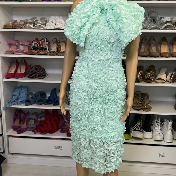 ASOS Luxe 3D Mint Backless Floral Midi Dress (+ Bow) - Picture 3 of 8